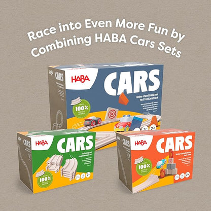 HABA Cars Action Ramp 14-Piece Toy Car Ramp Set, Sustainable Kids' Race Track with Stunt Jump & Push and Go Battery-Free Car Track Fun for Ages 2+