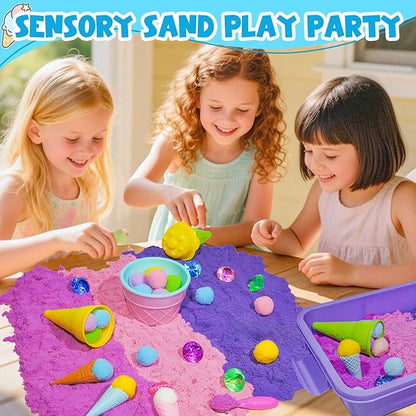 Bbiamsleep Ice Cream Sensory Bin, 61 Pcs Ice Cream Sensory Bin Fillers with Color Sand 11 Mould 9 Tools for Birthday Party