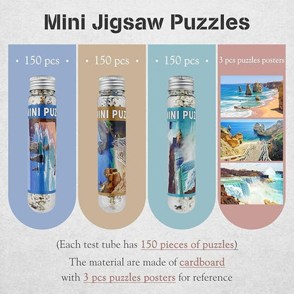 Small Jigsaw Puzzles for Adults Mini Puzzles 150 Pieces Micro Piece Small Puzzles Challenging Difficult Travel Puzzle Games Toys Gifts Beach Waterfall Puzzle 3 Packs 6 x 4 inch