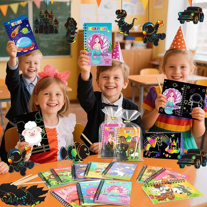 12 Pack Scratch Art Party Favors for Kids - Rainbow Scratch Paper Notebook with Scratch Off Cards Easter Basket Stuffers Birthday Goodie Bags Stuffers with - Return Gifts DIY Classroom Prizes