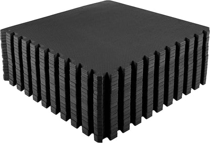 EVA Foam Mat Tiles 18-Pack - 72 SQ FT of Interlocking Padding for Garage, Playroom, or Gym Flooring - Exercise Mat or Baby Playmat by Stalwart (Black)