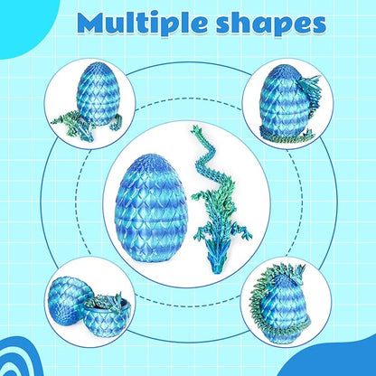 Large Dragon Eggs with Dragon Inside, 3D Printed Surprise Funny Gifts for Kids, Articulated Dragon Fidget Toys for Adults, Executive Desk Toys Office Room Décor (Sky Blue Ombre)
