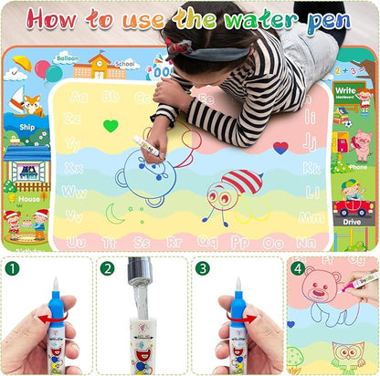 Extra Large Water Doodle Mat 60 x 40 Inches Kids Water Painting Doodle Drawing Mat Toy Writing Free Coloring Magic Educational Toys for Boys Girls Age 3 4 5 6 7 8 Year Old Christmas Birthday Present