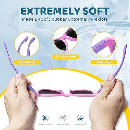 RIVBOS Kids Sunglasses Polarized UV Protection Flexible Rubber Glasses Shades with Strap for Boys Girls RBK004