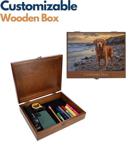 WE Games Custom Color Image Engraved Wooden Treasure Box with Lid & Brass Latch - Walnut Finish