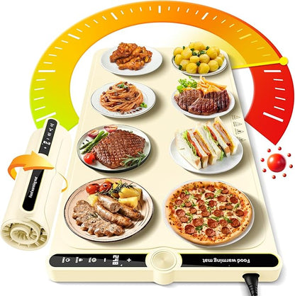 Warming Mat for Food extra large, Silicone Heating Mat For Food, 15"x31.6" Foldable Food Warming Mats for Countertops, Parties, and Daily Use with Timer and 9 Temperature Levels