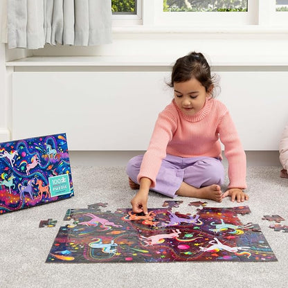 Crocodile Creek 100-Piece Jigsaw Puzzle for Kids Ages 5 and Up - Fun and Educational Table or Floor Holographic Foil Puzzle - Heavy-Duty Box for Storage - Unicorn Galaxy - 24" x 18" Finished