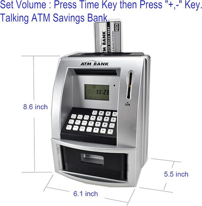 ATM Piggy Bank for Kids, Electronic Money Bank with Coin Counter, Goal Tracker, Password & Card, Auto Bill Intake with Voice Prompts – Compact Savings Gift for Boys & Girls Ages 6–12 (Black)