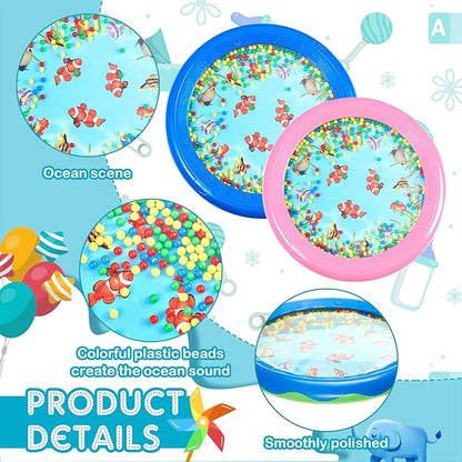 2 Pcs Ocean Drum Wave Bead Ocean Sound Drum Gentle Sea Sound Music Gift Educational Sea Tool Percussion Instruments, Pink and Blue, 7 Inch 8 Inch