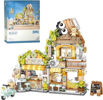 Creative Brick Box Street View-Coffee Shop Mini Building Toy Animals Interactive for Kids, Simulation Architecture Toy for Girls and Boys Ages 6+ - Gift Easter, Birthday, Christmas (1077 PCS)