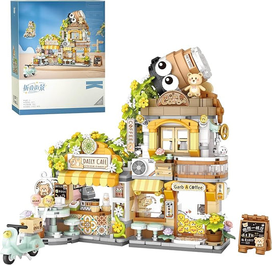 Creative Brick Box Street View-Coffee Shop Mini Building Toy Animals Interactive for Kids, Simulation Architecture Toy for Girls and Boys Ages 6+ - Gift Easter, Birthday, Christmas (1077 PCS)
