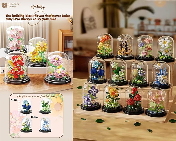 Summer Memories Home Bouquets Dust Cover Set Building Toy Creative Assembly Bonsai Tree, Ideal for Valentine's Anniversaries Birthday