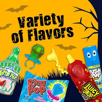 Halloween Candy Variety Pack Bag, 4 Ct Individually Wrapped Lollipops, Ring Pop, Push Pop, Baby Bottle Pop & Juicy Drop For Birthday Party Favors, Trick or Treat, Halloween Candy Bowls, Kids Gifts