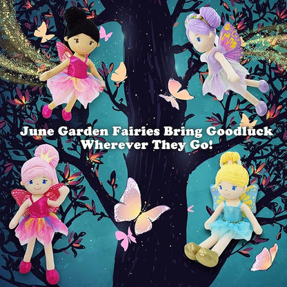 June Garden 16" Enchanted Garden Fairy Doll Siofra - Plush Stuffed Soft Doll Girl Gift - Fushia Outfit and Wings
