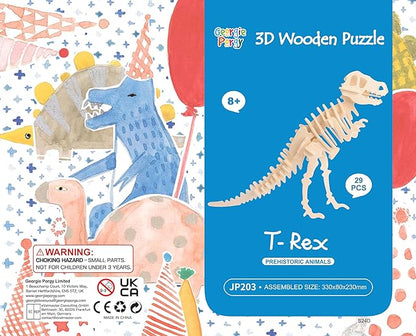 Georgie Porgy 3D Wooden Puzzles for Kids Toys Construction Woodcraft Kits DIY Model Puzzle Kits Birthday Gifts Pack of 3 (T-Rex Spinosaurus Stegosaurus)