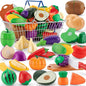 20 Pcs Pretend Play Cutting Food Set Toys for Boys Girls Toddlers Age 3 4 5 Kitchen Set Fruits Vegetable with Stainless Steel Basket