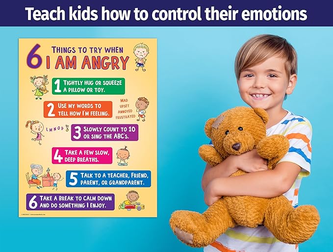 ZOCO – 6 Anger Control Strategies Posters (20-Pack) – Calm Down and Manage Emotions for Toddlers – Classroom Behavior Management for Preschool, Daycare, and Homeschool – Made in USA