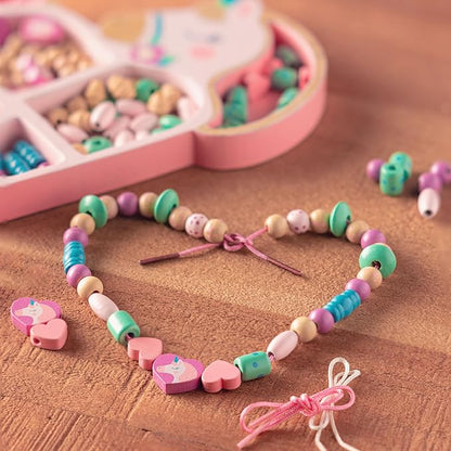 Stephen Joseph, Wooden Bead Kit for Kids, 125 Wooden Beads with 4 Necklace and 4 Bracelet Cords with Reusable Wooden Tray, Premium Wood Jewelry Making Kit for Kids, Bunny