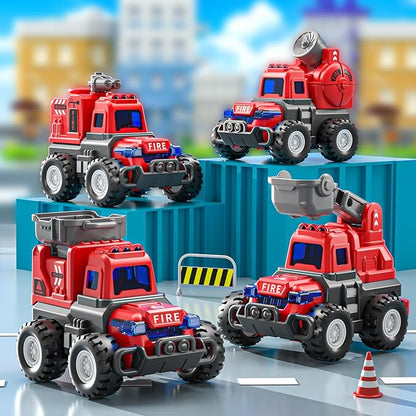 4 Pack Fire Trucks Toys for Toddlers Kids 2-4 Years, Press and Go Cars for Toddlers Boys Girls with Flexible Joints, Kids Toddlers Toys for 3 4 5 6 Years Old Boys Girls Birthday Gifts