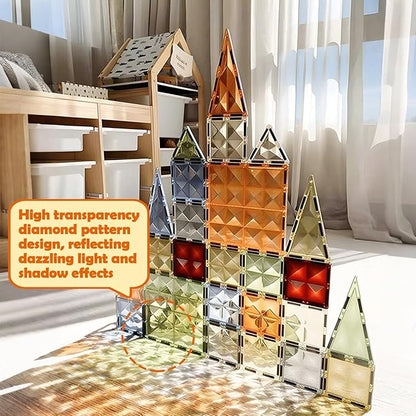 Magnetic Tiles, 4D Colored Window Assembly Puzzle Magnetic Building Blocks Children Educational Toys for Toddlers Kids 3-12 100PCS
