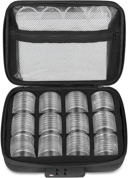 MUDOR 108 Pieces Silver Dollar Coin Holder,Storage Case with Lock for Collectors, 41mm Coin Collection Supplies,10 Size Gasket fits Cent,Nickel,Quarter, Morgan,Silver Eagle