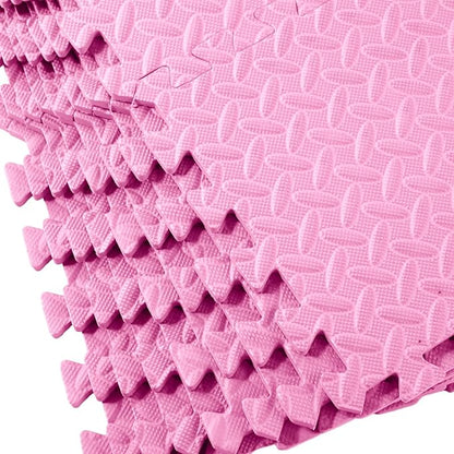 Shihanee 16 Pcs Foam Floor Baby Tiles 11.81 x 11.81 inches Foam Floor Mats Play Mats Bulk with Borders Interlocking for Kids Baby Playroom Nursery Gym（Light Pink）