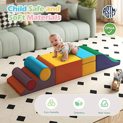 MU Soft Climbing Toys for Toddlers, Soft Foam Climbing Blocks, PU Leather Gym Climb & Crawl Soft Activity Playset, Indoor Climbing Toys Equipment for Kids and Children, Classic Yellow