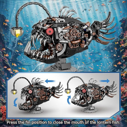 Mechanical Lantern Fish Building Set,Sea Animal Building Block Toy,Home Decor Gift for for Adults and Kids 1038PCS ﻿
