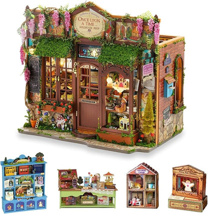 TuKIIE DIY Miniature House Kit with Furniture, 1:24 Scale Creative Room Opened & Closed Wooden Dollhouse Book Nook Plus Dust Proof for Kids Teens Adults(Dollhouse Shop)