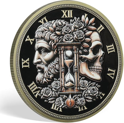 AtSKnSK Memento Mori Coin Momento Mori Coin Skull Coin Stoic Gifts Memento Mori Calendar Living Memento Mori Amor Fati Coin (Memento Mori Coin - 4)