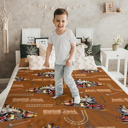 Boys Throw Blankets Train Blanket Gift for Kids Adults Birthday, 60x80 Inches Lightweight Comfy Throw for Couch Chair Bed Office Cute Decor Stuff