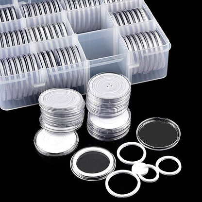 ALCYON 84 Pieces 46 mm Coin Capsules, with Foam Gasket and Plastic Storage Organizer Box, Coins Holder Collector Case for Coin Collection Supplies 6 Sizes (20/25/27/30/38/46mm) - Transparent