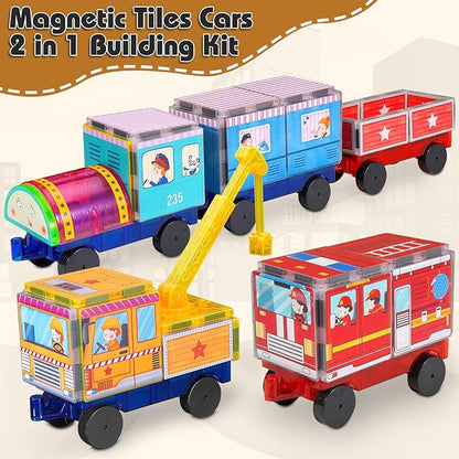 Magnetic Tiles Cars Construction Set - 30 PCS Magnetic Tiles Magnet Bricks Truck Sensory Toys, Educational Magnet Cars Set Building Blocks for 3 4 5 6 7 8+ Year Old Girls Boys Toddler