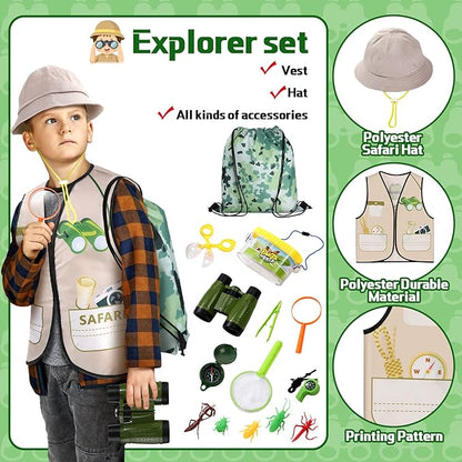 Deekin 3 Sets Kids Dress Up Clothes for Play Age 3-7 Ages, Toddler Dress Up Costumes Vest Role Play Community Helpers Construction Worker, Chef, Explorer for Boys Girls Costumes Accessories