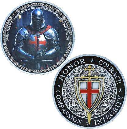 Knight Templar Challenge Coin Armor Red Cross Shield Faith and Bravery Coin Collection (Single Coin)