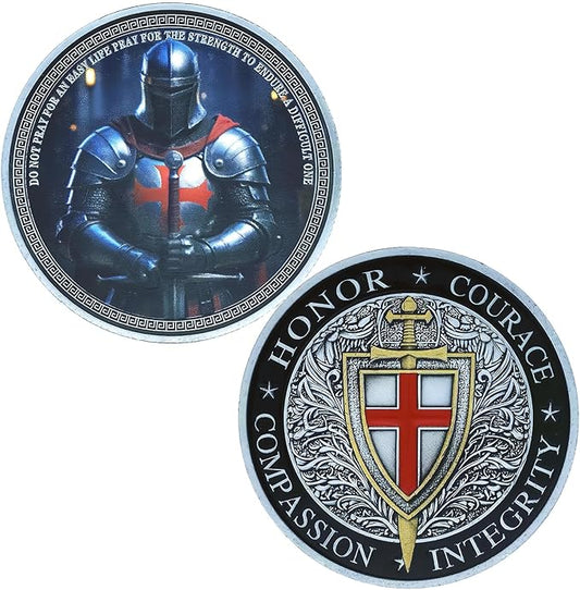 Knight Templar Challenge Coin Armor Red Cross Shield Faith and Bravery Coin Collection (Single Coin)
