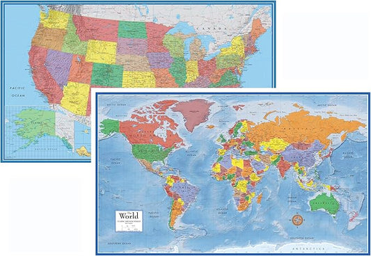 48x78 World and United States Classic Premier Combo Two Wall Map Set