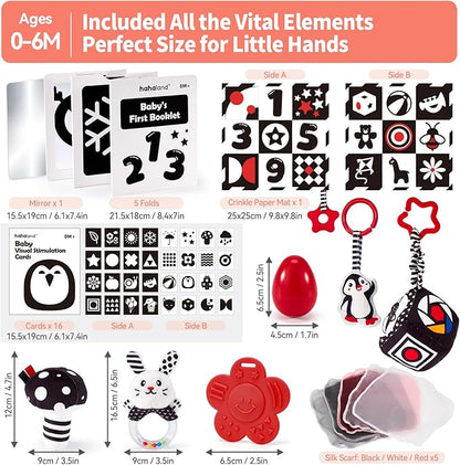 hahaland High Contrast Baby Toys for Newborn - Infant Baby Black and White Sensory Newborn Toys for Brain Development Montessori Tummy Time Toy for 0 3 6 Months