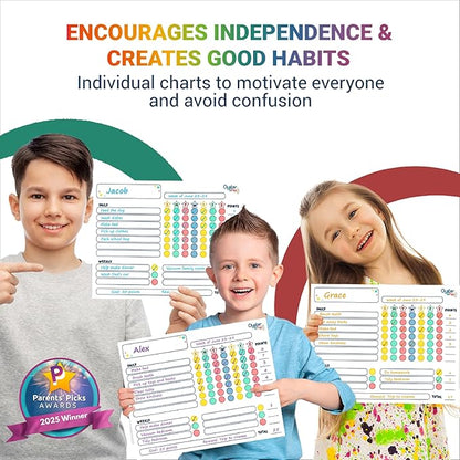 Magnetic Chore Charts for Multiple Kids & Adults - 3Pcs Chore Boards with 5 Fine Tip Dry Erase Markers - Behavior Charts - Responsibility & Reward Charts for Family Organization on Your Refrigerator