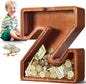 Summidate Large Wooden Piggy Bank for Kids Adults, Alphabets Letter A-Z Piggy Bank for Boys Girls, Coins Bills Change Bank Box Personalized Initial Name Kids Money Bank for Birthday Present and Decor