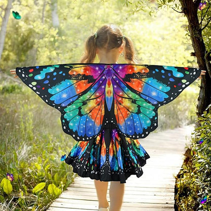Butterfly Costume for Girls Fairy Wings Kids 4 Pcs(Cape,Skirts,Masks,Hair Clips) Butterfly Wings for Halloween Gifts