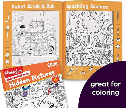 Highlights Hidden Pictures 2026 Activity Books for Kids Ages 6 and Up, 4 Puzzle Books Packed with Hidden Object Fun, Coloring Pages, and Seek and Find Fun