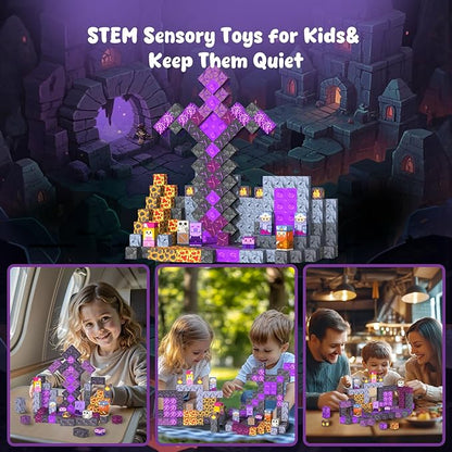 Magnetic Blocks—120PCS Magnet Toys for Kids, Magnetic Building Blocks Cubes, Montessori Sensory Stacking Magnets School STEM Toys Birthday Gifts for Boys&Girls Age 3+ Years Old (Volcanic)