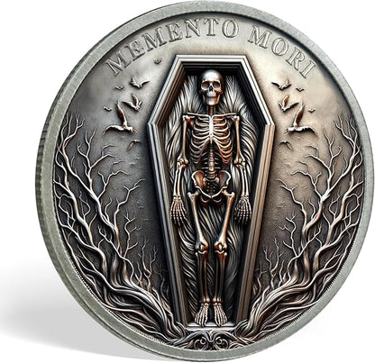 AtSKnSK Memento Mori Coin Momento Mori Coin Skull Coin Stoic Gifts Memento Mori Calendar Living Memento Mori Amor Fati Coin (Memento Mori Coin - 2)