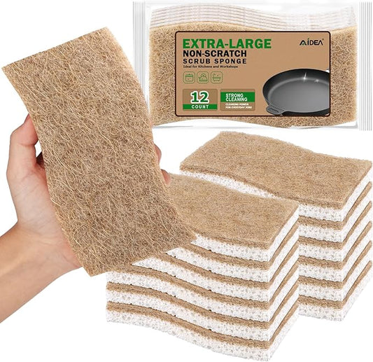 AIDEA XL Sponges Kitchen, 12Count, Non-Scratch for Dish Sponges, Large Natural Sponge for Non Stick Cookware, Cellulose Cleaning Sponge for Dishes, Bathroom, Household