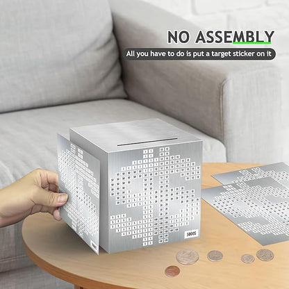 Primo Lines Piggy Bank for Adults, Stainless Steel Money Box, Unbreakable Piggy Bank Metal Cash Box, 10k Savings Challenge Box, 4.72 inch Money Saving Box with Counting Stickers for Savings Goal