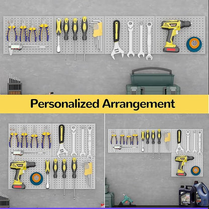 Peg Board,4 Pack Metal Pegboard Panels,PegBoard Wall Organizer,16"x12" Steel PegBoard for Walls,Tools,Garage,Office,Kitchen