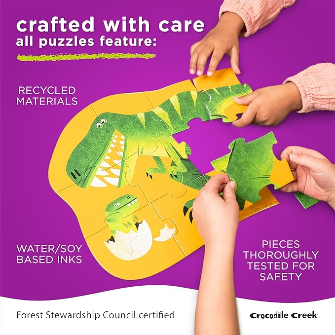 Crocodile Creek 12-Piece Mini Jigsaw Puzzle - Fun Floor Puzzles for Kids Ages 2-4 and Up - Heavy-Duty Shaped Box for Storage - Shark City - 12" x 9" Finished