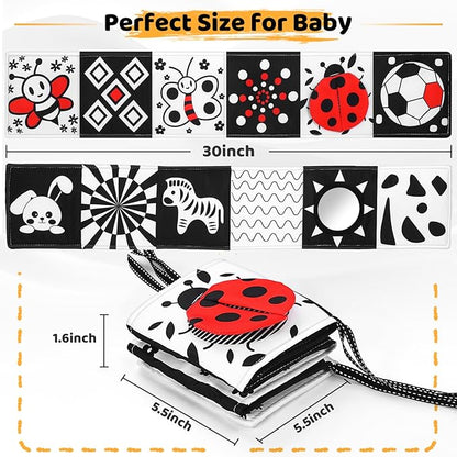Newborn Black and White High Contrast Baby Book for 0-3 Months Brain Development, Tummy Time Sensory Infant Toys, Montessori Essentials for 0-6-12 Months Gifts