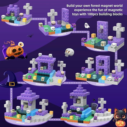 Magnetic Blocks Halloween Building Toys Gifts Construction Toys for 3 4 5 6 7 8 Year Old Boys & Girls, STEM Montessori Sensory Creative Kids Toys Halloween Party Favors